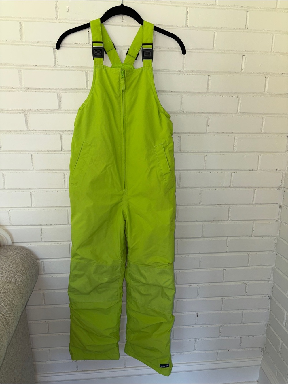 Lands' End Bright Lime Green Kids Snow Bib Overalls size 10